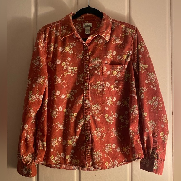 L.L. Bean Tops - L.L. Bean Canyon Red Floral Cotton Corduroy Shirt